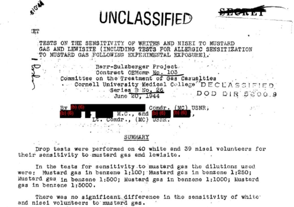 US Racial Mustard Gas Tests